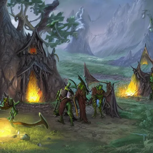 Image similar to goblin encampment, d & d, fantasy, concept art, long shot