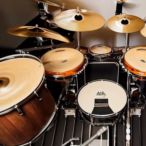 Prompt: photo of a drumset mixed with many other instruments