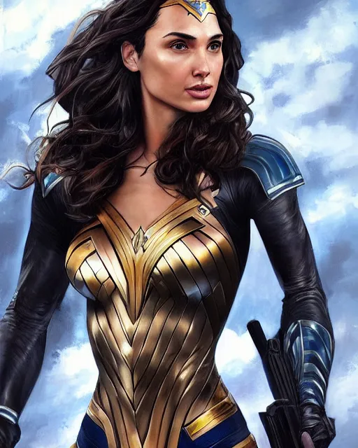 Prompt: hyper realistic painting of gal gadot in a police uniform, hyper detailed, anime, by clay mann, trending on artstation