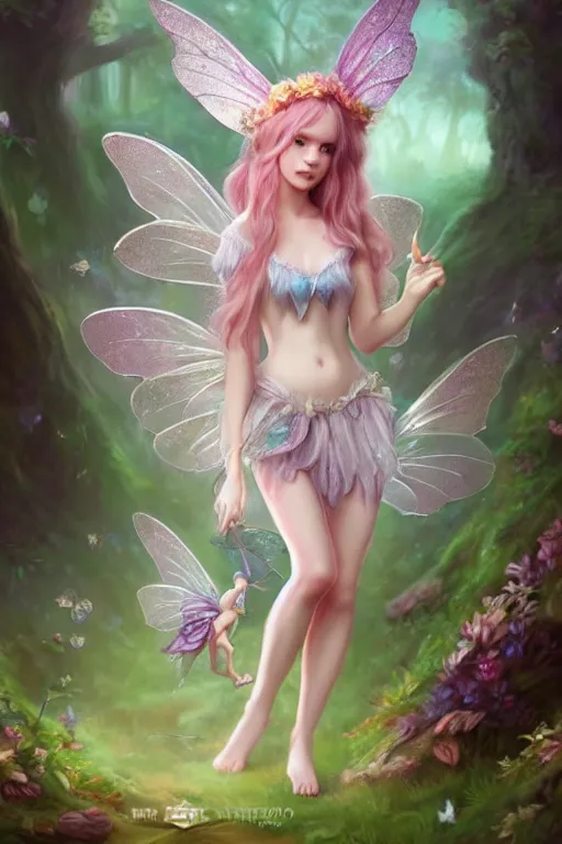 Image similar to a cute fairy in the dreamy forest, fantasy, 8 k resolution, hyper detailed, d & d, character design, digital painting, trending on artstation, sharp focus, illustration, art by artgerm, steve zheng, fuji choko, viktoria gavrilenko, hoang lap