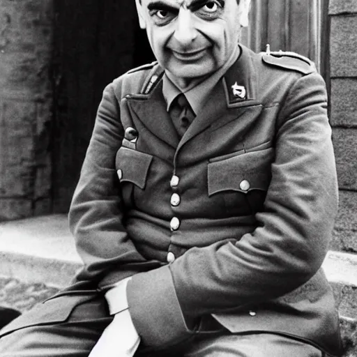 Prompt: Mr. Bean portrait in World War 2