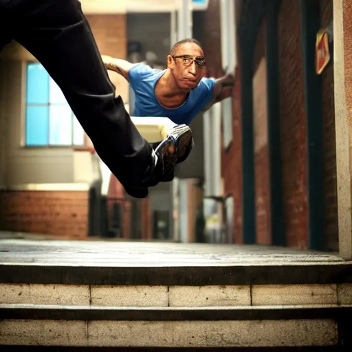 Image similar to gus fring doing parkour