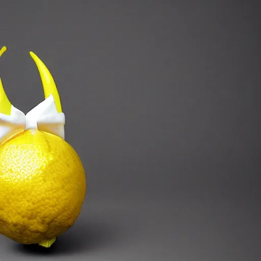 Image similar to antropomorphic lemon with devil horns sorts an archive, realistic photograph, dark