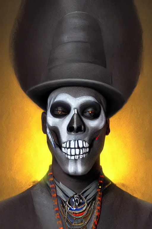 Prompt: portrait of baron samedi | cyber neon lights | digital painting | artstation