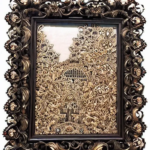 Image similar to beautiful art frame, gaudy, large intricate details