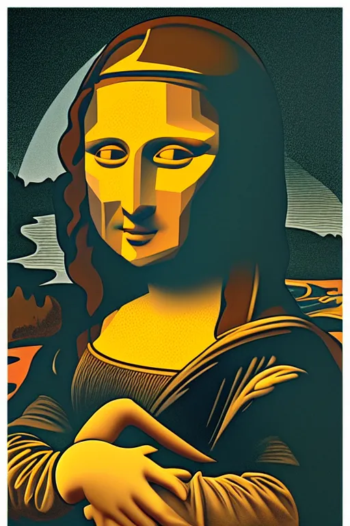 Image similar to cubist mona lisa cutout digital illustration cartoon colorful beeple