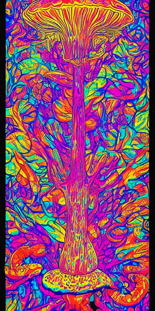 Image similar to psychedelic poster mushroom, poster, dmt, visionary art