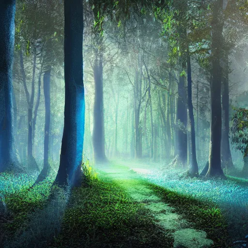 Prompt: a blue forest, matte painting, 4 k