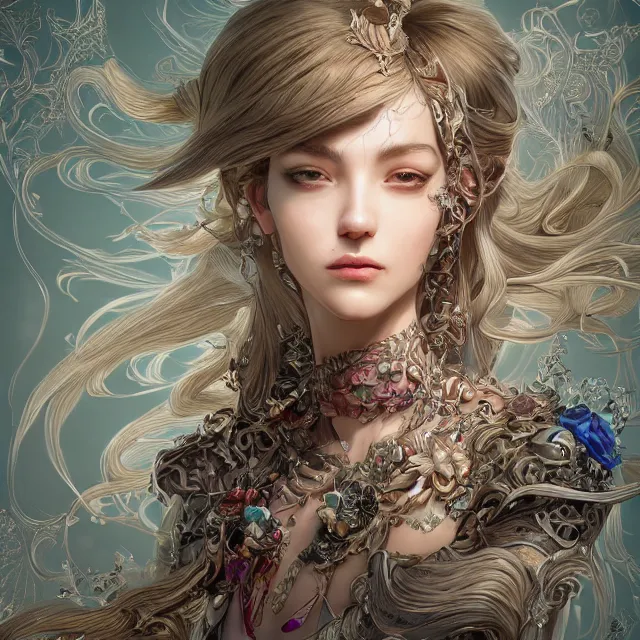 Prompt: a portrait of a lawful evil alignment personified as an absurdly beautiful, graceful, elegant, sophisticated, young woman looking down, an ultrafine hyperdetailed illustration by kim jung gi, irakli nadar, intricate linework, bright colors, octopath traveler, final fantasy, unreal engine 5 highly rendered, global illumination, radiant light, detailed and intricate environment