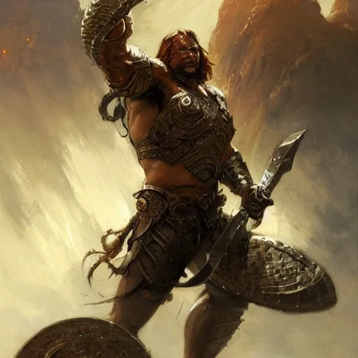 Image similar to a fierce and muscular male warrior in full armor, fantasy character portrait by greg rutkowski, gaston bussiere, craig mullins, simon bisley