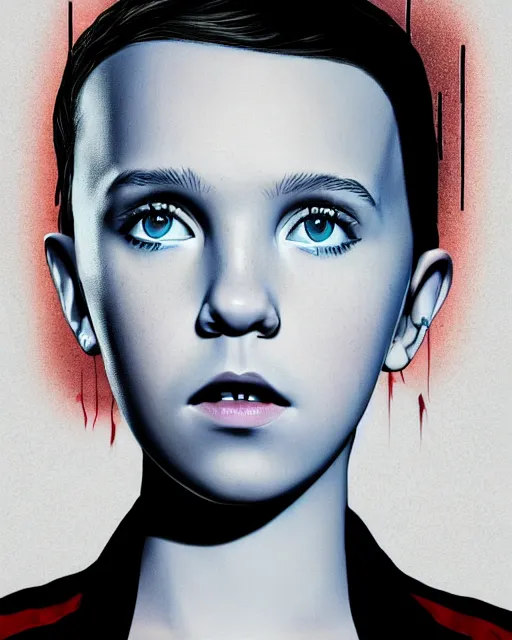 Image similar to Poster Portrait of Millie Bobby Brown with electric eyes, dramatic lighting