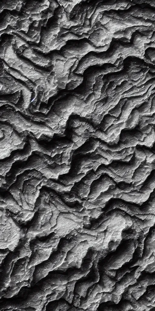 Image similar to a photorealistic render of a topographic island map, on a black background, greyscale, made of melted plastic and marble, c 4 d, by zhelong xu ouchh studio and ernst haeckel, wide angle, hyper realistic, plain black background, 8 k, volumetric lightning, octane render