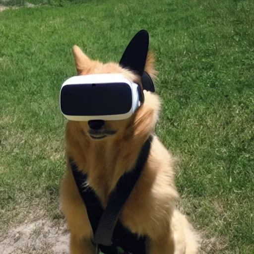 Prompt: dog wearing VR glasses