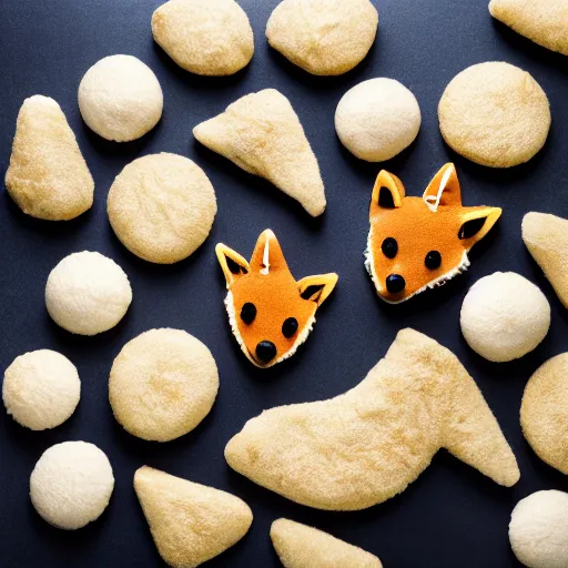 Image similar to studio photography of food in the shape of a fox