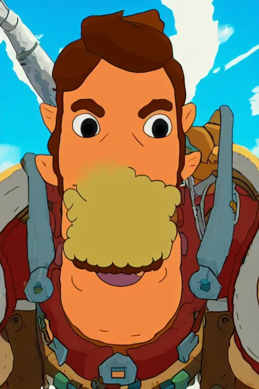 Image similar to an in game portrait of fry from futurama in the legend of zelda breath of the wild, breath of the wild art style.