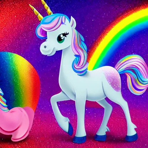Prompt: Rainbow sparkle unicorn, pixar style
