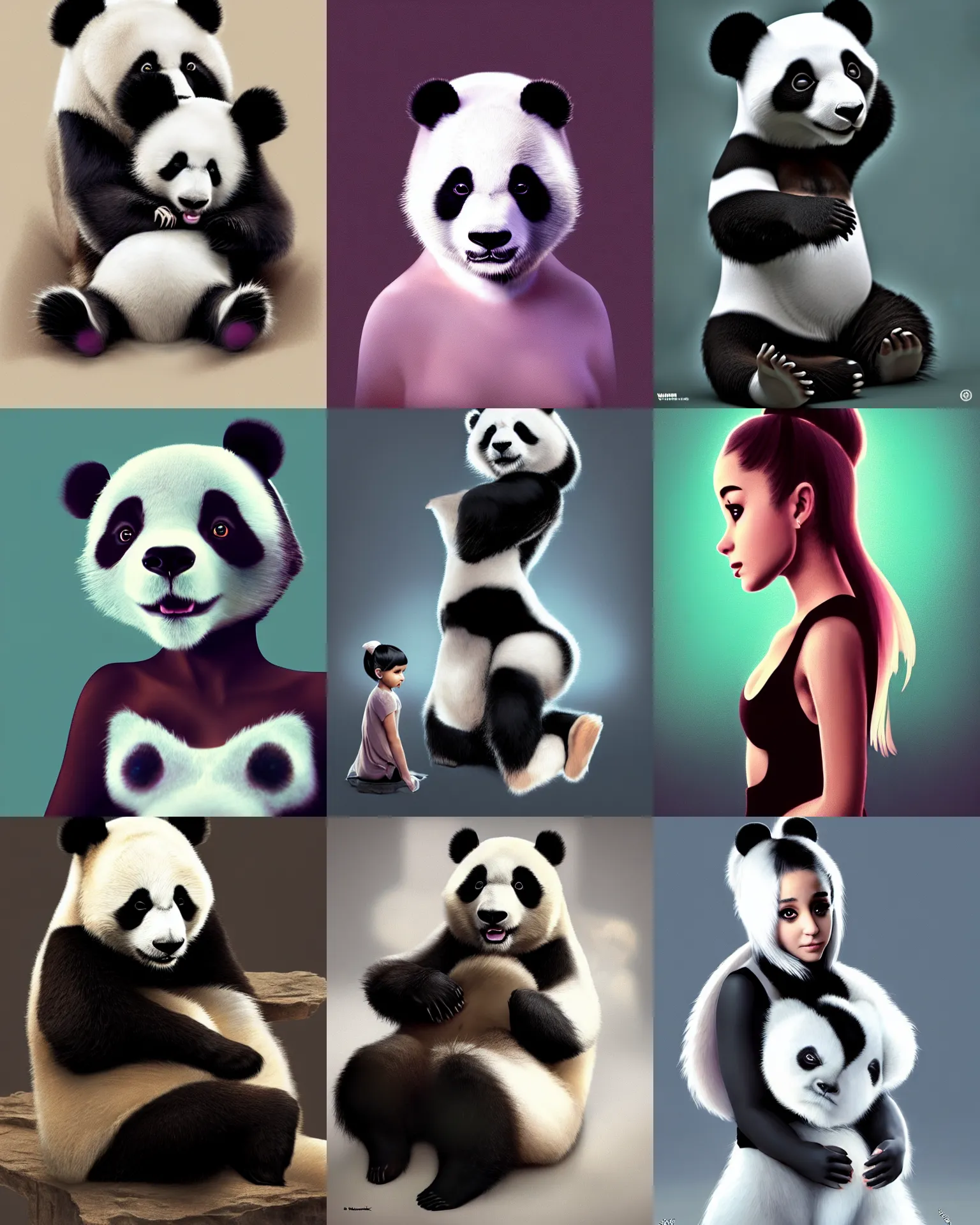 Prompt: ariana grande : : 1 0 as a panda bear : : 8 by greg rutkowski, wlop : : 6 octane render : : 3