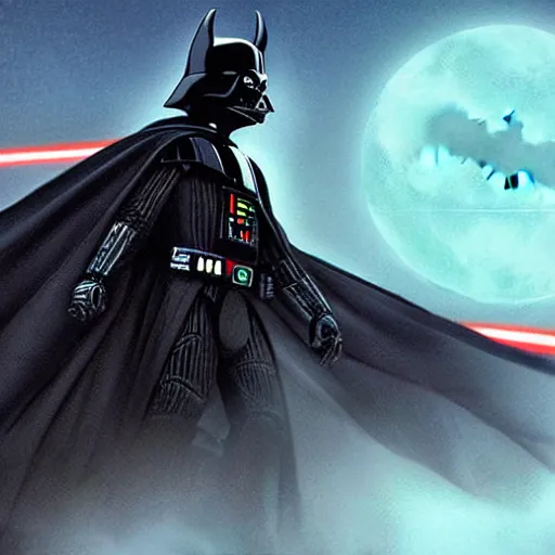 Image similar to darth vader fusion with batman on an epic cinematic background