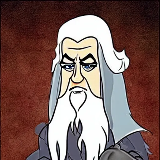 Image similar to gandalf in the cartoon metal band metalocalypse