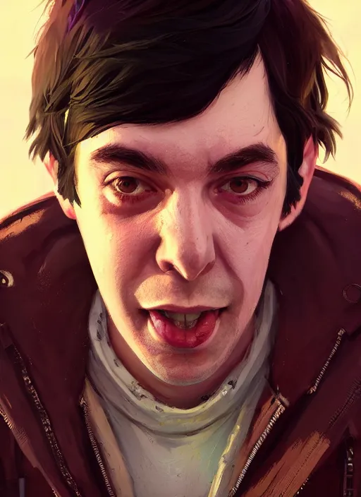 Image similar to Highly detailed portrait of homeless Martin Shkreli, in GTA V, Stephen Bliss, unreal engine, fantasy art by Greg Rutkowski, Loish, Rhads, Makoto Shinkai and Lois van baarle, ilya kuvshinov, rossdraws, Tom Bagshaw, global illumination, radiant light, detailed and intricate environment