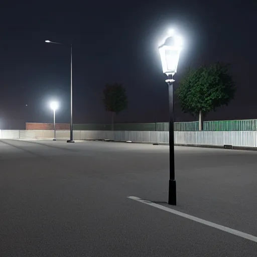 Prompt: an empty parking lot at midnight lit by streetlamps werewolf from van helsing unreal engine hyperreallistic render 8k