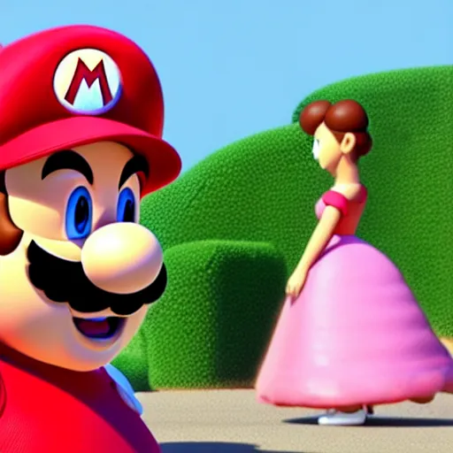 Prompt: mario from super mario wearing a pink dress, studio ghibli, pixar and disney animation, sharp, rendered in unreal engine 5, highly detailed, digital painting, artstation, concept art, smooth, sharp focus, illustration, wide angle, artbook, splash art, dramatic lighting, art by artgerm and greg rutkowski and bo chen and jin xiaodi