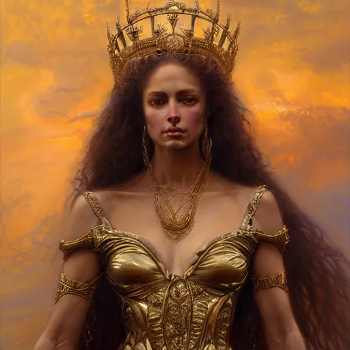 Image similar to highly detailed portrait of a majestic lioness queen in the form of a beautiful woman. d & d. art by donato giancola, franz xaver winterhalter, luis royo, bastien lecouffe - deharme. trending on artstation, intricate details, energetic composition, golden ratio, concept art, illustration, elegant art, global illuminaition