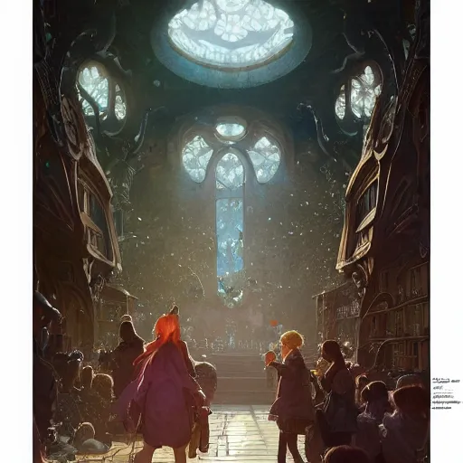 Image similar to Highly detailed portrait of a teacher freaking out at students, Stephen Bliss, unreal engine, fantasy art by Greg Rutkowski, Loish, Rhads, ferdinand knab, Makoto Shinkai and Lois van baarle, ilya kuvshinov, rossdraws, Tom Bagshaw, alphonse mucha, global illumination, radiant light, detailed and intricate environment