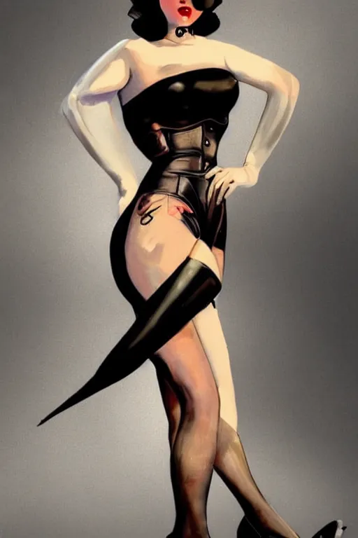 Prompt: full body cyberpunk beautiful woman, in the style of a 1 9 4 0 s oil painted pin - up,
