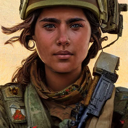 Image similar to beautiful YPJ soldier in the defense of Kobanî in the siege of Kobanî, detailed, centered, digital painting, artstation, concept art, donato giancola, Joseph Christian Leyendecker, Boris Vallejo, Breathtaking, 8k resolution, extremely detailed, beautiful, establishing shot, artistic, hyperrealistic, beautiful face, octane render