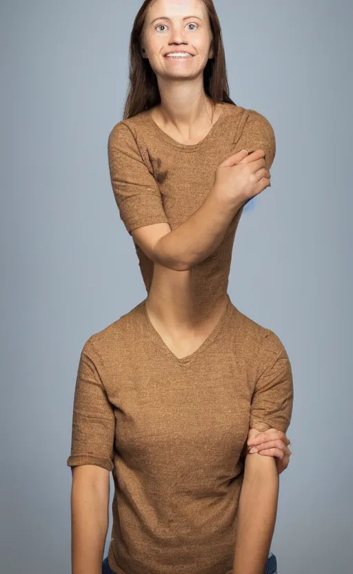 Image similar to a studio portrait of a woman wearing sustainable clothing made from the combination of bacteria, yeast, sugar, and tea, half - body shot