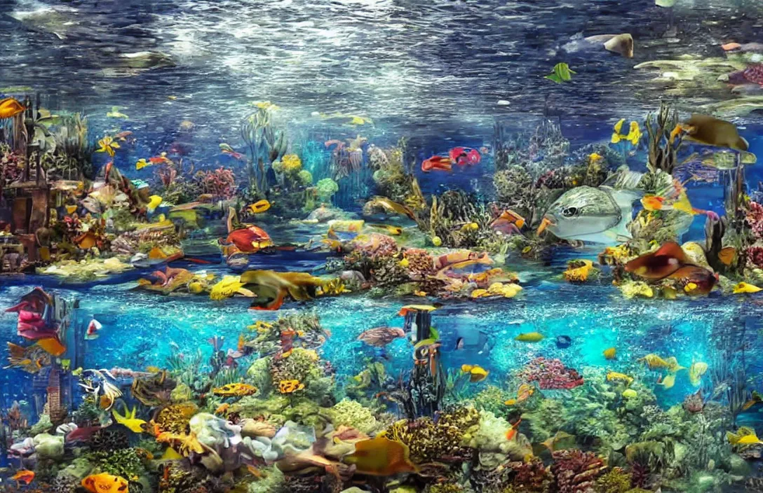 Image similar to montreal!! underwater! realistic! high details!!