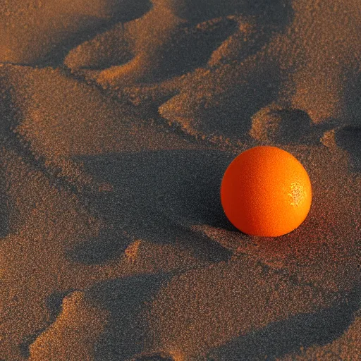 Prompt: a photorealistic orange in the sand, Movie Still as unwrapped UVs for a sphere