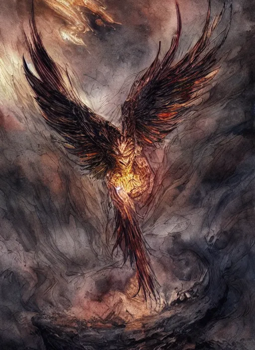 Image similar to portrait, A phoenix at the center of the universe, watercolor, dramatic lighting, cinematic, establishing shot, extremely high detail, foto realistic, cinematic lighting, pen and ink, intricate line drawings, by Yoshitaka Amano, Ruan Jia, Kentaro Miura, Artgerm, post processed, concept art, artstation, matte painting, style by eddie mendoza, raphael lacoste, alex ross