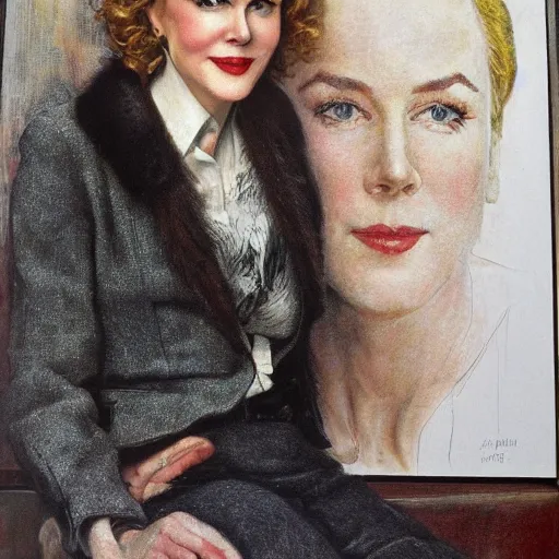 Image similar to portrait of nicole kidman, artist norman rockwell,