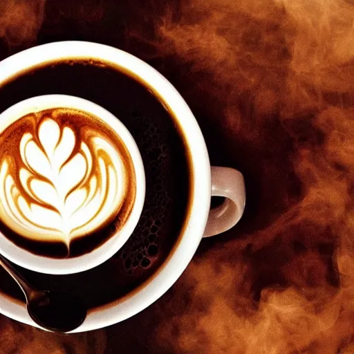 Prompt: Stunning image of a coffee cup full of steaming hot coffee by various artists