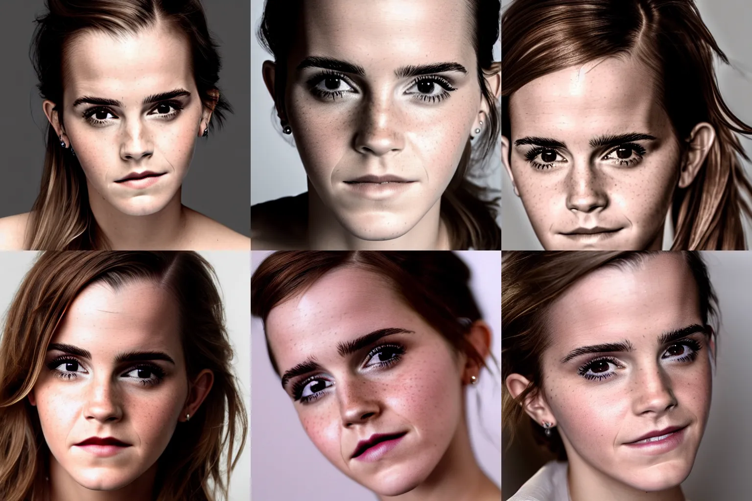 Prompt: close-up portrait of Emma Watson looking into the camera, studio lighting