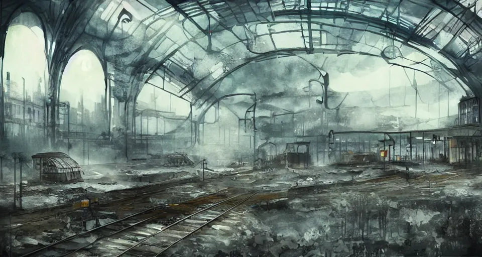 Image similar to (((a post-apocalyptic train station))) by Tokyo Genso!!!!!!!!!!!!!!!!!!!!!!!!!