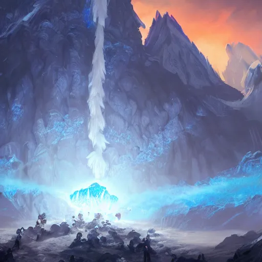 Image similar to blue glacier volcano eruption, blue glacier volcano eruption, blue glacier volcano eruption, ice cold blue theme, bright masterpiece artstation. 8 k, sharp high quality artwork in style of jose daniel cabrera pena and greg rutkowski, concept art by tooth wu, blizzard warcraft artwork, hearthstone card game artwork