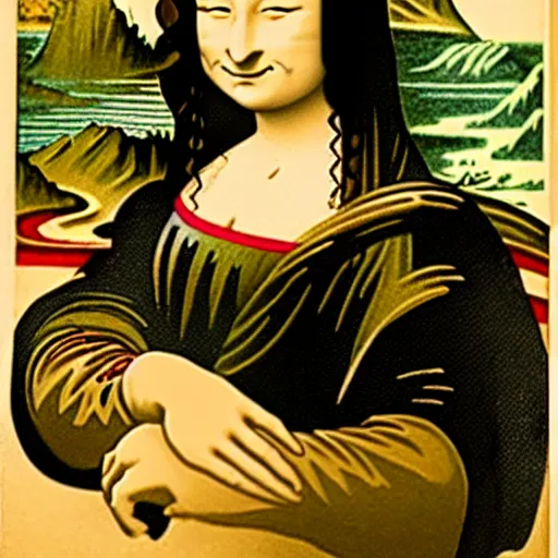 Prompt: Mona Lisa as a geisha, drawn by Hokusai