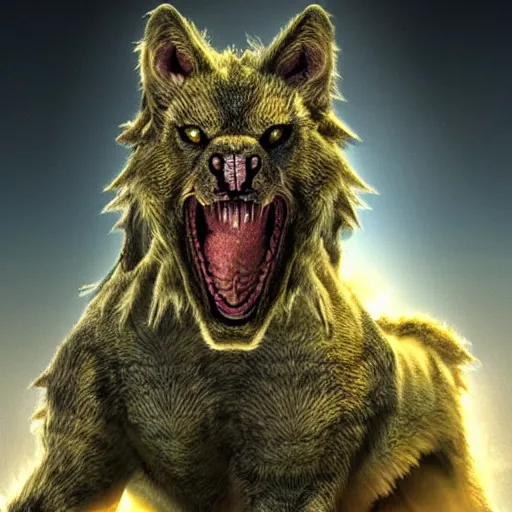 Image similar to Furred chimera with crocodile's body and a wolve's head, concept art, illuminated by full moon, professional photoshop artwork, highly detailed