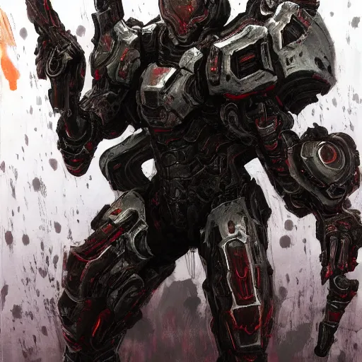 Image similar to doom slayer, painted by tsutomu nihei, painted by stanley lau