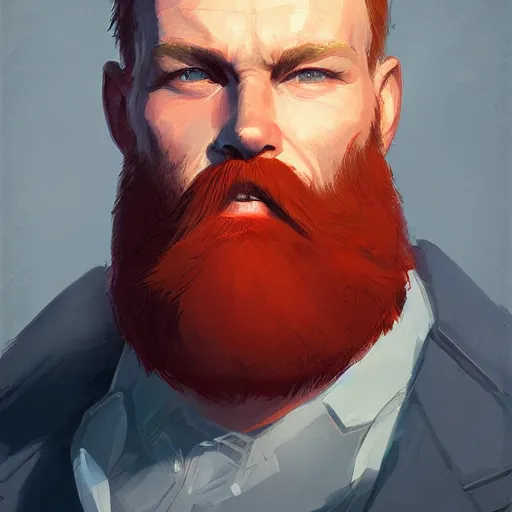 Image similar to portrait of a super friendly man by greg rutkowski, he is about 3 0 years old, english, short red hair, blue eyes, red beard, highly detailed portrait, digital painting, artstation, concept art, smooth, sharp foccus ilustration, artstation hq