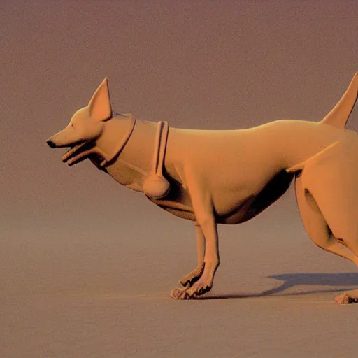 Prompt: xoloitzcuintli dog in the atacama desert at dusk, hungry and drooling, cracking bones, futuristic, by moebius