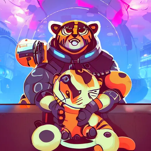 Image similar to a cute sleeping tiger cyberpunk style video game art trending artstation