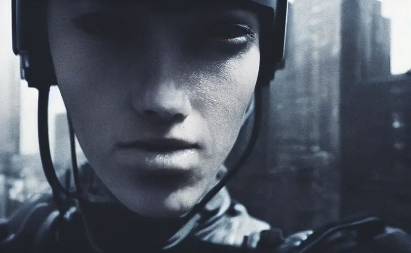 Image similar to cinestill 5 0 d candid photographic portrait by helen levitt of a feminine male android wearing black techwear on a brutalist dystopian spaceship, extreme closeup, modern cyberpunk moody emotional cinematic, liminal, 8 k, hd, high resolution, 3 5 mm, f / 3 2, ultra realistic faces, ex machina