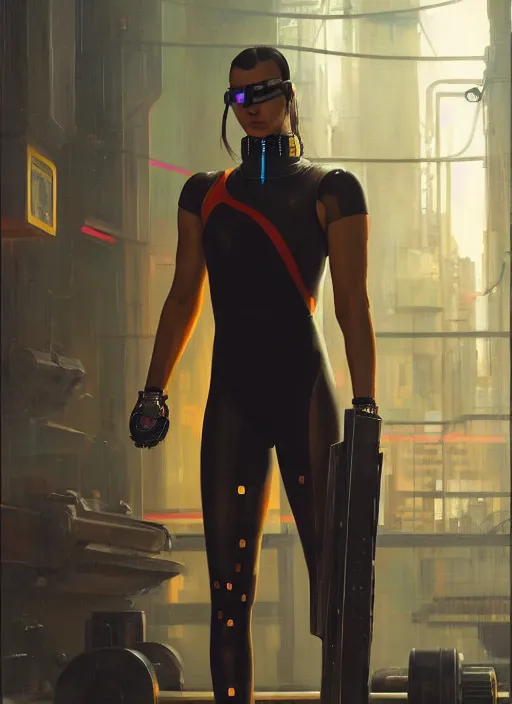 Prompt: cyberpunk olympic weightlifter with robotic arms wearing a jumpsuit ( blade runner 2 0 4 9, cyberpunk 2 0 7 7 ). orientalist portrait by john william waterhouse and james gurney and theodore ralli and nasreddine dinet, oil on canvas. cinematic, hyper realism, realistic proportions, dramatic lighting, high detail 4 k