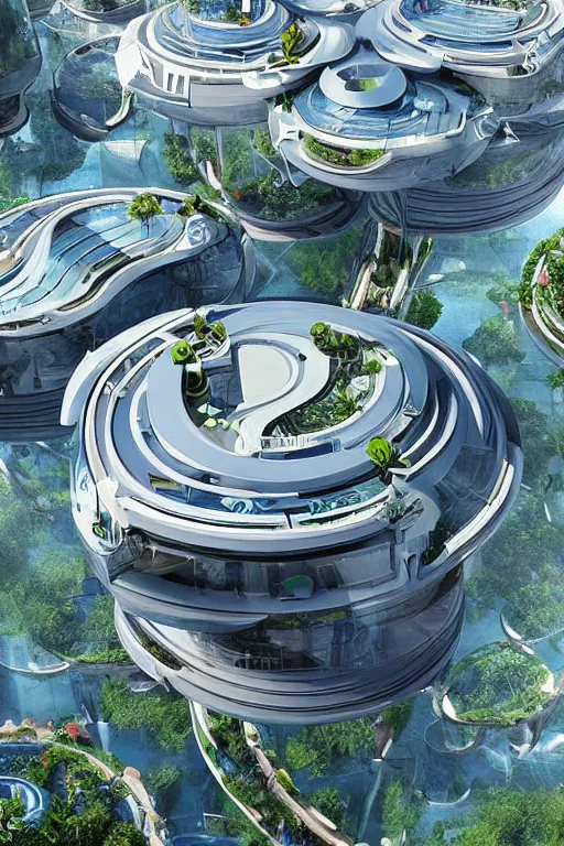 Prompt: Floating ocean cities, hydroponics and vertical farms, hover cars and futuristic trains, eco-friendly theme, telephoto lens, high shot camera angle, futuristic architecture by Bjarke Ingels, future island design, hyperdetailed artstation, concept art, sci-fi illustration, digital art, by James Gurney, by Stephan Martiniere