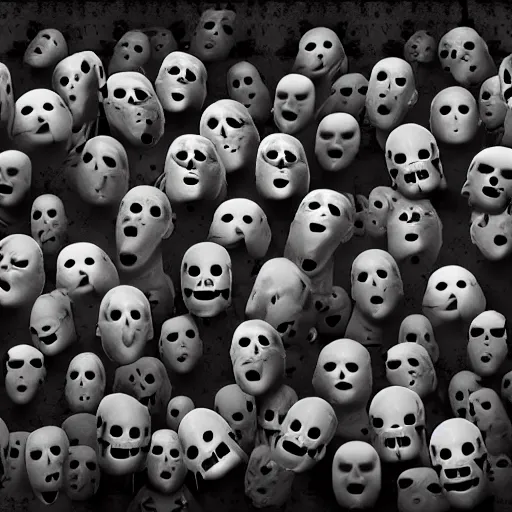 Image similar to dark wall shaped with multiple screaming faces of ghosts trapped inside it. photoreal. unreal render. cinematic. ominous shapes. haunted