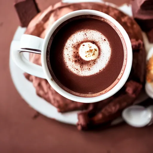 Prompt: hot chocolate photography, front angle, styled food photography, 4 k,